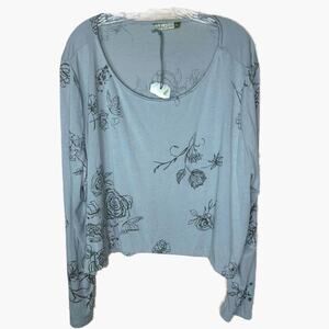 Chalet et ceci Bamboo Scoop Neck Crop Top Pj Shirt - GRAY FLORAL
